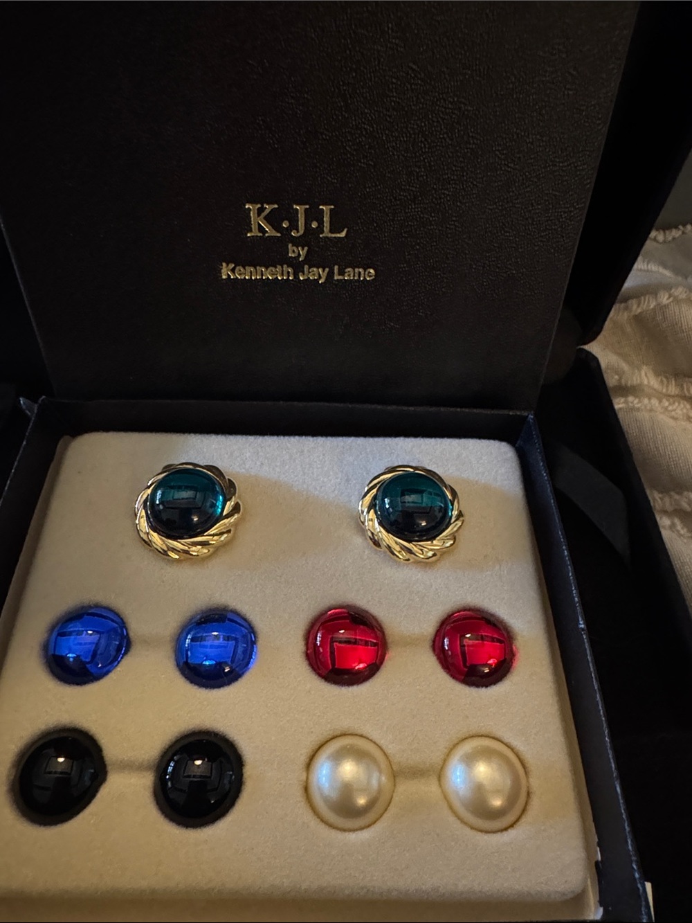 Kenneth Jay Lane Gold-Tone Clip Earrings with Teal Cabochons